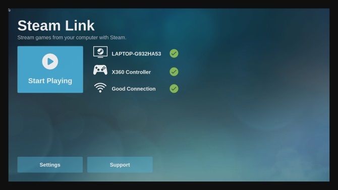 Galvenā Steam Link konfigurācijas izvēlne