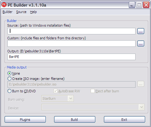 pe builder - izveidojiet Windows Live CD