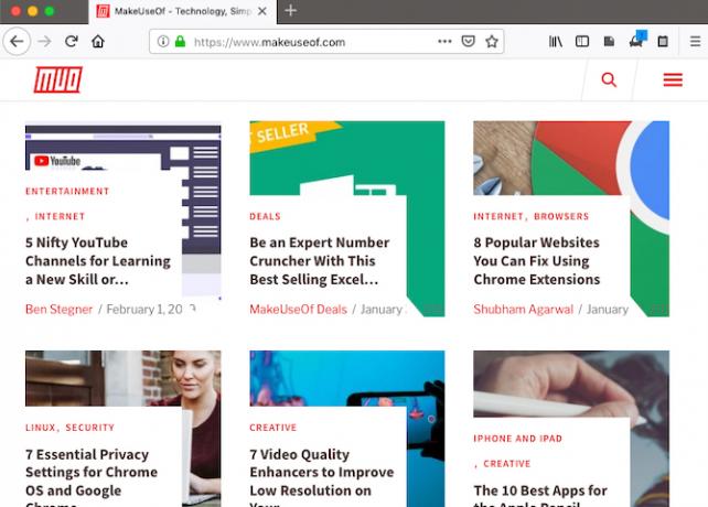 MakeUseOf priekšskatījums pārlūkprogrammā Firefox
