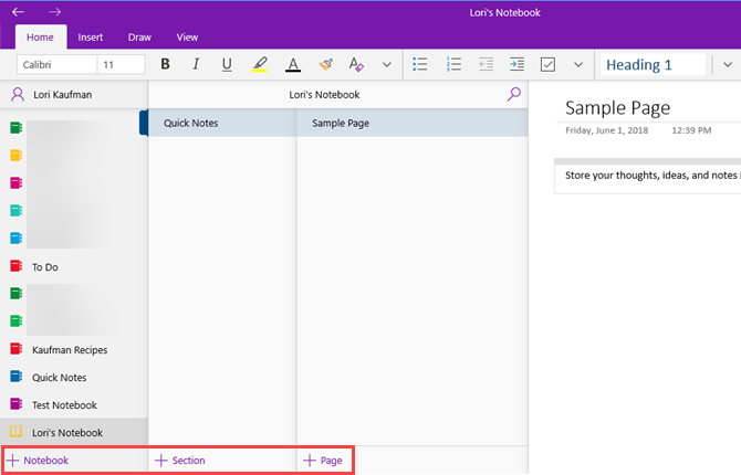 OneNote organizācija