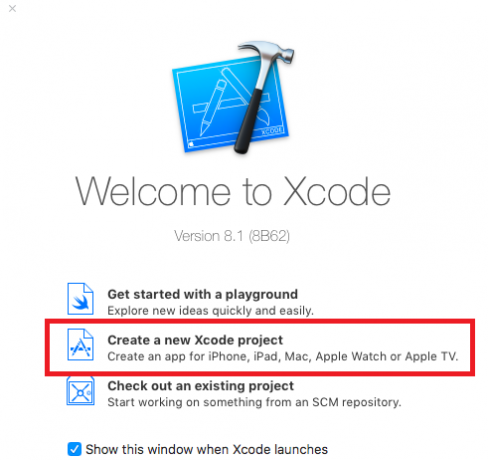 xcode izveidot projektu