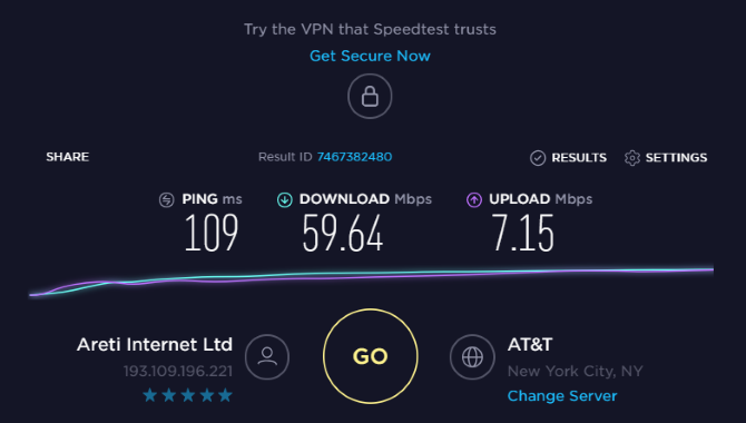 Hotspot vairoga ātruma testa ASV serveris