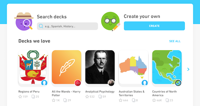 Šī noderīgā vietne ir pazīstama kā Tinycards / Duolingo, kas piedāvā iegaumēšanas rīkus
