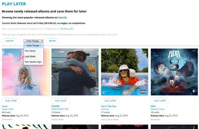 Atrodiet labākos jaunos mūzikas albumus vietnē Spotify, izmantojot Play-Later