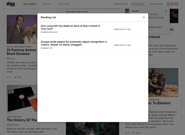 Atklājiet labāko no Web, izmantojot jauno Digg v1 digg lasīšanas sarakstu