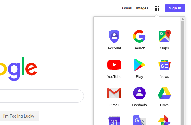 Google lietotņu režģa skats Google mājaslapā