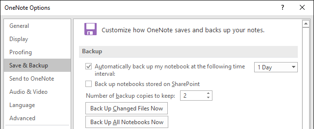 OneNote dublēšanas iespējas