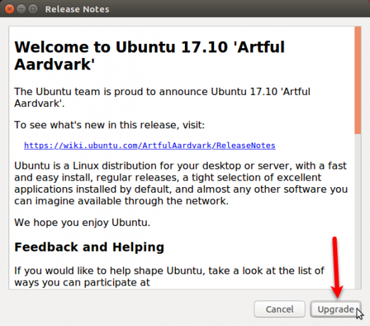 Atbrīvojiet piezīmju dialoglodziņu, lai jauninātu uz Ubuntu 17.10