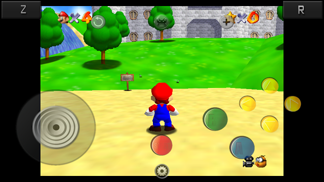 Super Mario 64, kas tika atskaņots Android ierīcēm paredzētajā RetroArch