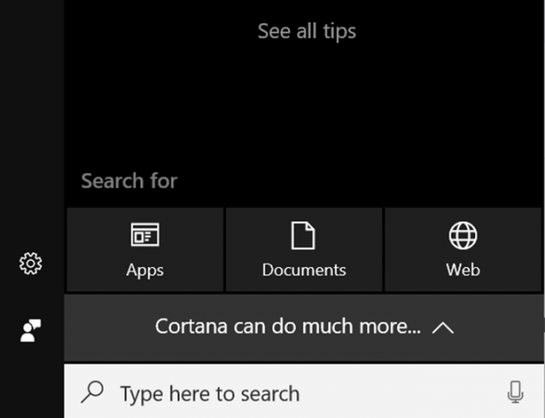 Cortana datora galvenajā ekrānā