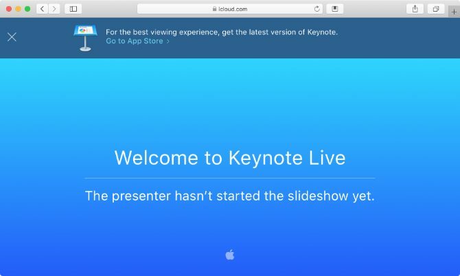 Keynote Live gaidīšanas lapa Safari