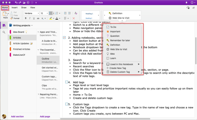 pievienojiet tagu programmai OneNote no tagu galerijas