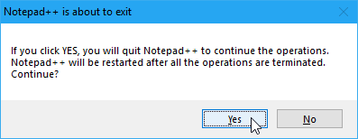 Notepad ++ gatavojas iziet no ziņojuma dialoglodziņa