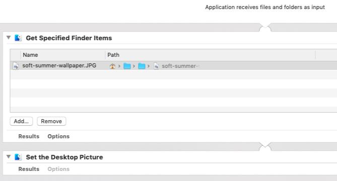 Lietotne Automator iestatīt noteiktu darbvirsmas attēlu operētājsistēmā Mac