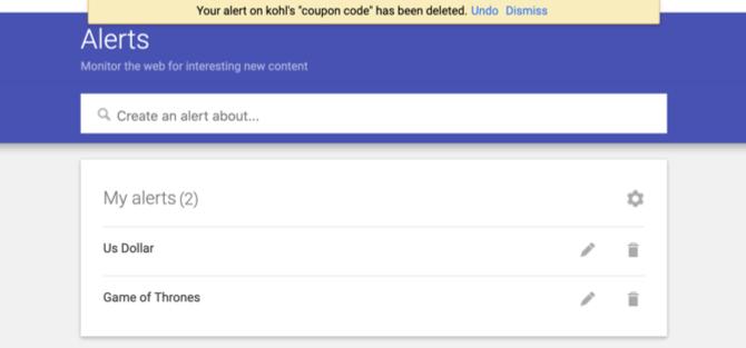 Google Alerts dzēst brīdinājumu