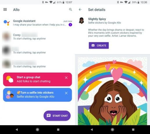 Google Allo mājas lapa un uzlīmes