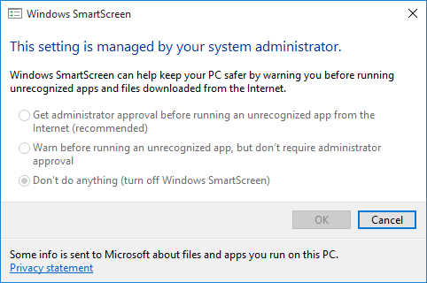 Windows 10 SmartScreen iestatījumi