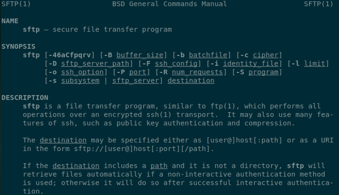 SFTP rokasgrāmata atvērta Linux terminālī