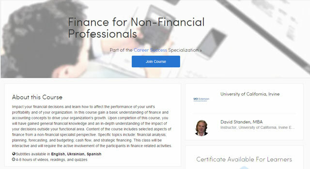 Coursera — finanses nefinanšu profesionāļiem