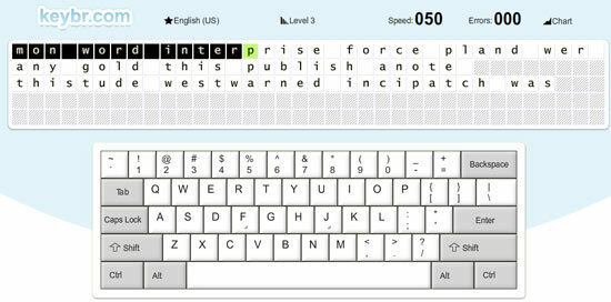 Keybr - tiešsaistes virtuālā tastatūra