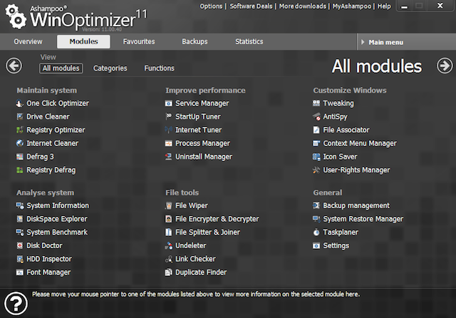 Winoptimizer-moduļi