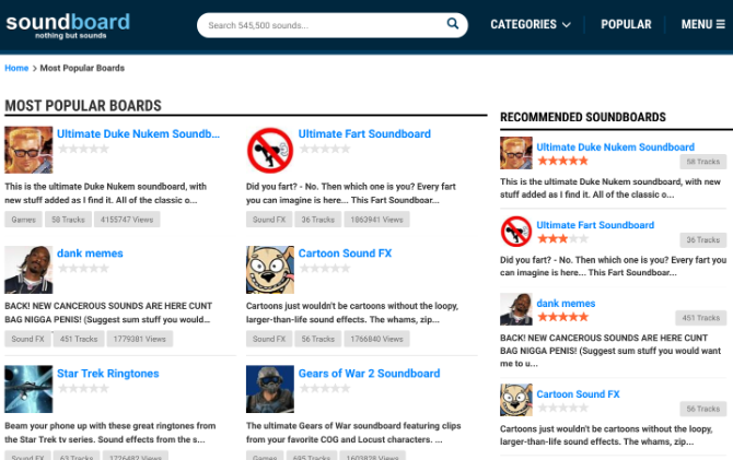 Soundboard.com ir milzīga skaņu kolekcija