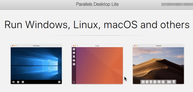 Starta ekrāns Parallels Desktop Lite operētājsistēmā macOS