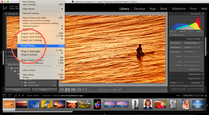 Lightroom fotoattēli pa e-pastu
