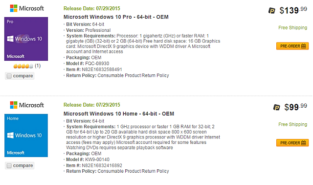 Newegg Windows 10 1. noplūde