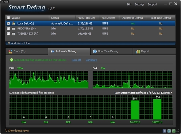 IObit Smart Defrag: lielisks cietā diska defragmentēšanas un optimizācijas rīks [Windows] UI automātiska defragmentēšana